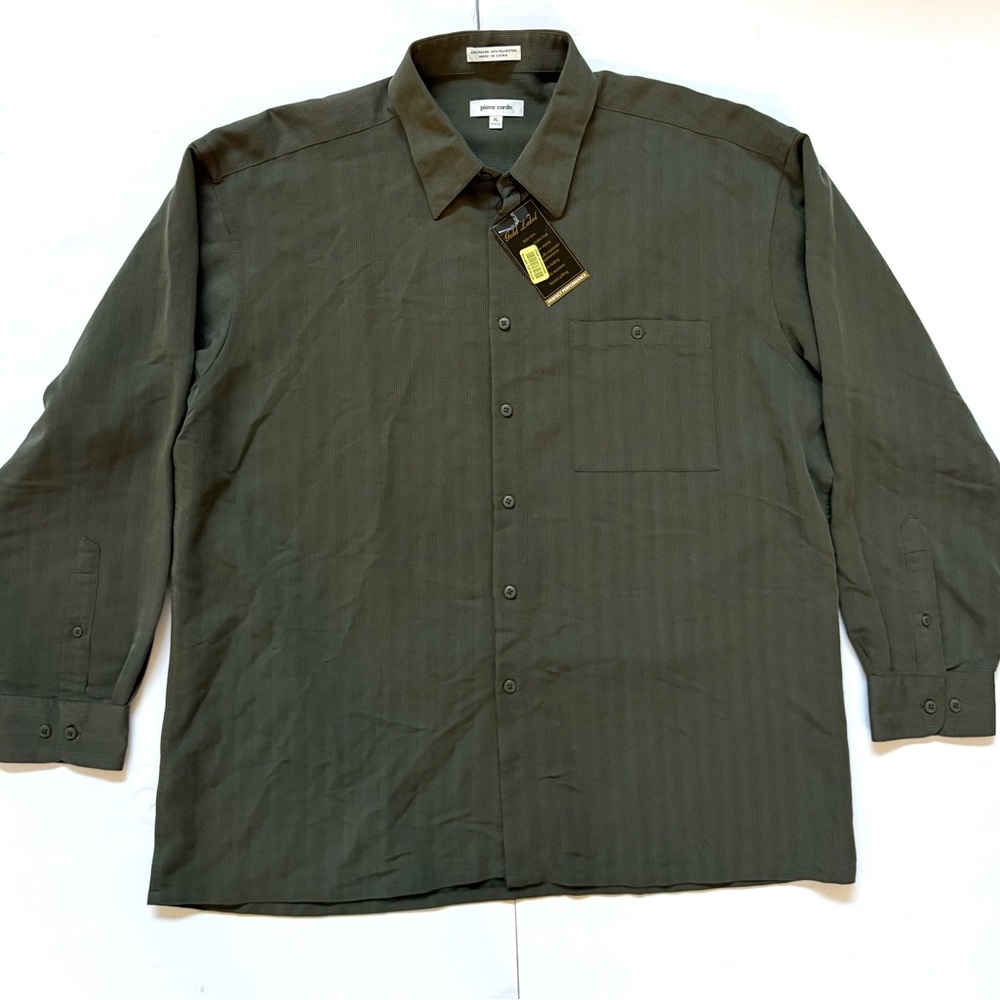 Men's Olive Green Long Sleeve BUTTON DOWN Shirt Sz LARGE by PIERRE CARDIN‎